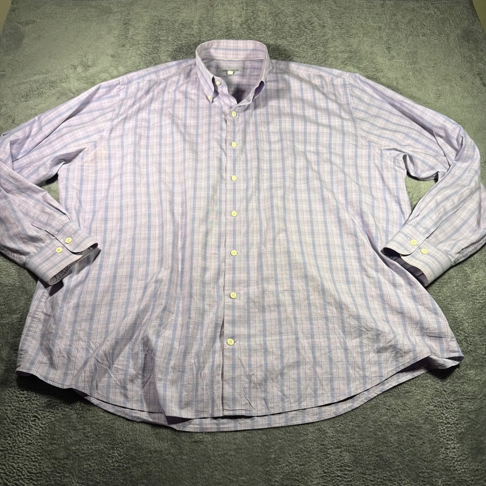 Peter Millar Mens XXL‎ Plaid Button Down Shirt Lavender Blue Long Sleeve Regular
